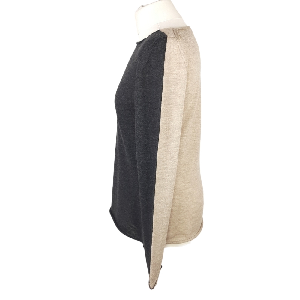 Celtic & Co Womens Fine Knit Merino Jumper Size Small Charcoal Beige Colourblock - Picture 5 of 15